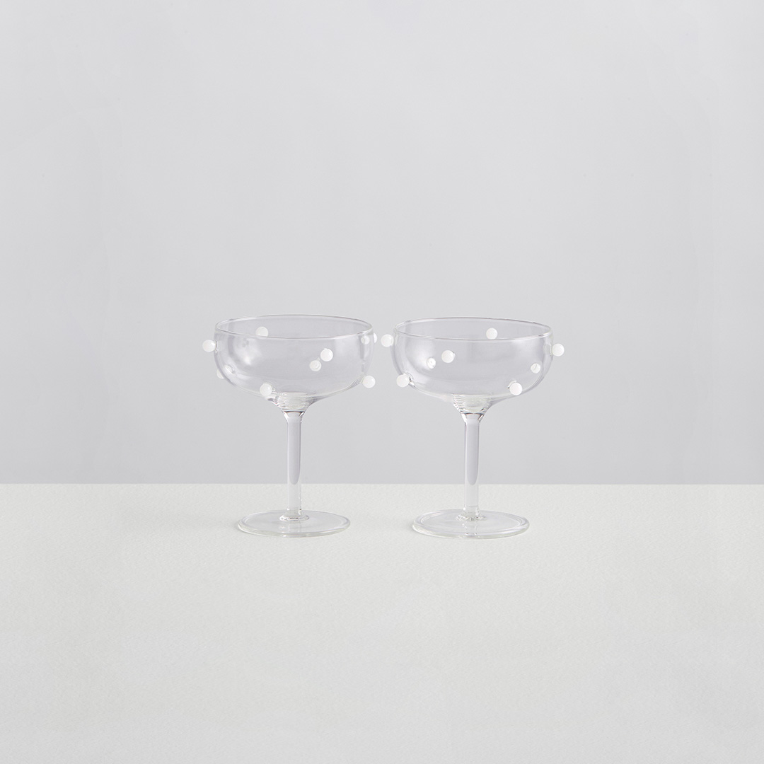 2 CHAMPAGNE COUPES | clear white