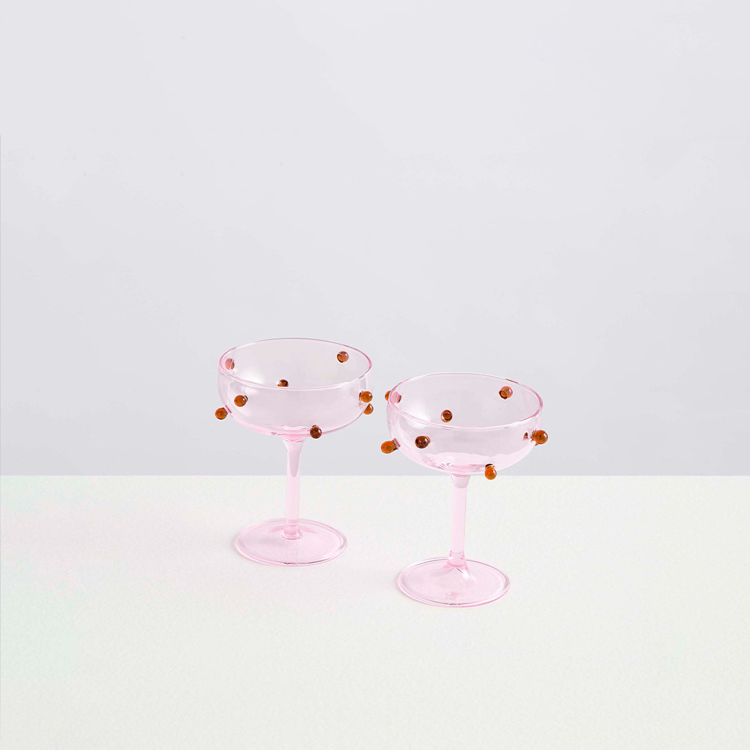 2 CHAMPAGNE COUPES | pink amber